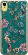 iPhone XR hoesje - Vogels Japanse bloemen - Soft Case Telefoonhoesje - Bloemen - Blauw
