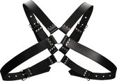 Men's  Buckle Harness - Premium Leather - Black - One Size - Bondage Toys