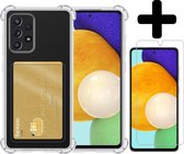 Samsung A52 Hoesje Pasjeshouder Case Met Screenprotector - Samsung Galaxy A52 Pasjeshouder Card Case Hoesje Met Screenprotector - Transparant