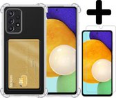 Hoesje Geschikt voor Samsung A52 Hoesje Case Pashouder Cover Siliconen Met Screenprotector - Hoes Geschikt voor Samsung Galaxy A52 Hoesje Met Kaarthouder- Transparant