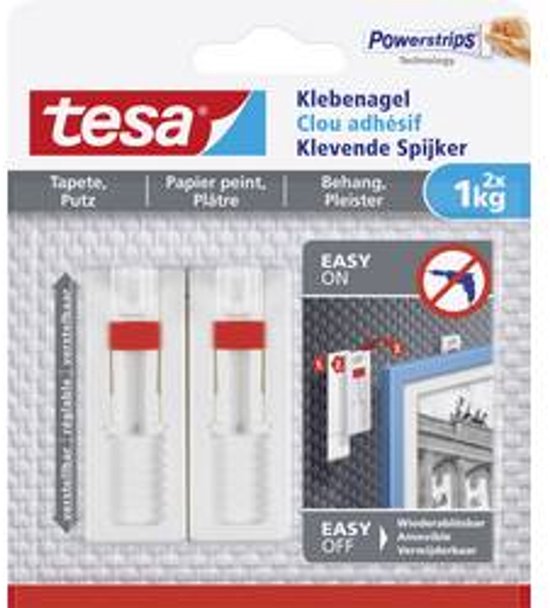 Tesa® Verstelbare Klevende Spijker voor behang & pleisterwerk 1kg.2 in blister (per 2 stuks)