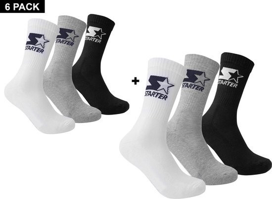 Starter - 6-Pack Crew Socks - Sokken - 27 - 30 - Zwart/Wit/Grijs