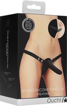 Double Silicone Strap-On - Adjustable - Black - Strap On Dildos