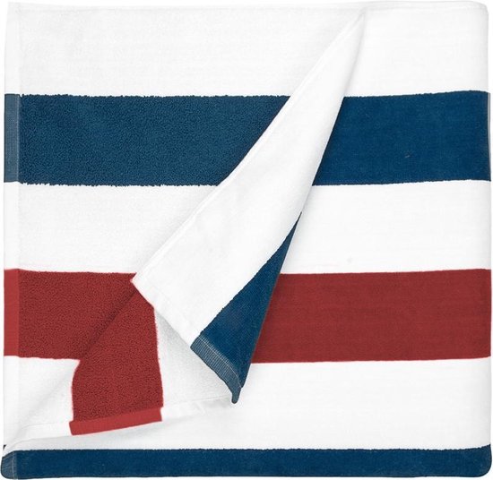 The One Towelling Strandlaken Stripe - 90x190 cm - Badlaken - Handdoek - 100% zacht katoen - Navy/Rood