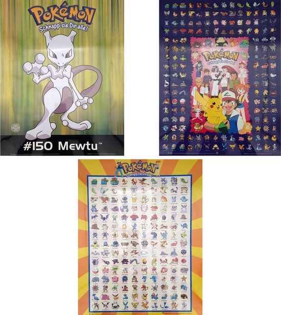 Pokemon Poster - Luxe Voordeelset - 3 Posters (50x40 cm) - Geplastificeerd - Kinderkamer - (Versie 5)