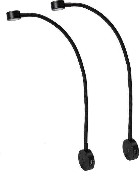 Leeslamp – Bedlampje – Leeslamp slaapkamer – Flexibel – LED – 1001-A – Dimbaar – met USB - Zwart – 2 stuks - CE 2021