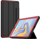Tablet Hoes geschikt voor Tablet Hoes geschikt voor Samsung Galaxy Tab A 10.1 2019 - Tri-Fold Book Case met Transparante Back Cover en Pencil Houder - Rood/Zwart