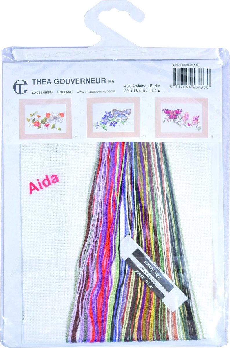 Thea Gouverneur - Telpakket met kruissteek - Vlinder-Kamperfoelie - Aida Zwart - 18 stuks - Borduurset voor Volwassenen - DMC-borduurgaren en andere kruissteekbenodigdheden inbegrepen - 439,05