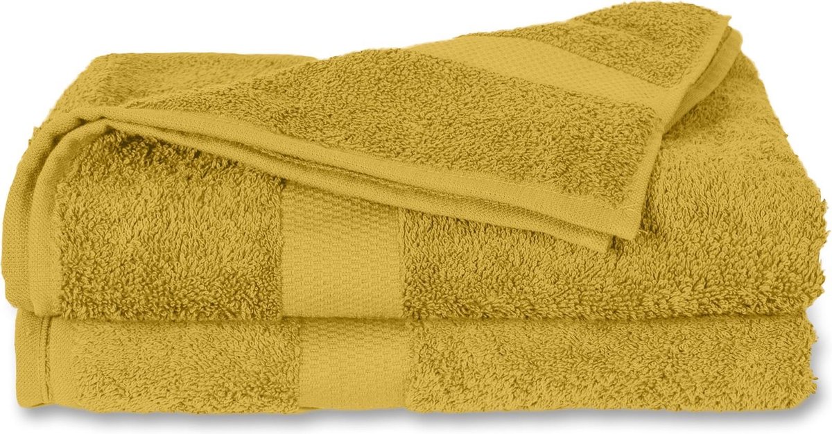 Twentse Damast Luxe Katoenen Badstof Handdoeken - Badhanddoeken - 2 stuks - 50x100 cm - Oker Geel