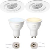 PHILIPS HUE - LED Spot Set GU10 - White Ambiance - Bluetooth - Primux Delton Pro - Inbouw Rond - Mat Wit - Kantelbaar - Ø82mm