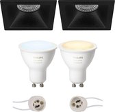 PHILIPS HUE - LED Spot Set GU10 - White Ambiance - Bluetooth - Primux Pollon Pro - Inbouw Vierkant - Mat Zwart - Verdiept - 82mm