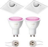 PHILIPS HUE - LED Spot Set GU10 - White and Color Ambiance - Bluetooth - Primux Zano Pro - Inbouw Vierkant - Mat Wit - Kantelbaar - 93mm