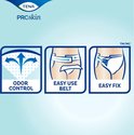 Illustraties van TENA Proskin Flex met geurcontrole, Easy Use Belt en Easy Fix.