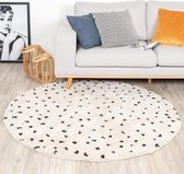 Rond hoogpolig vloerkleed - Grand Dots Creme/Zwart Ø 100cm