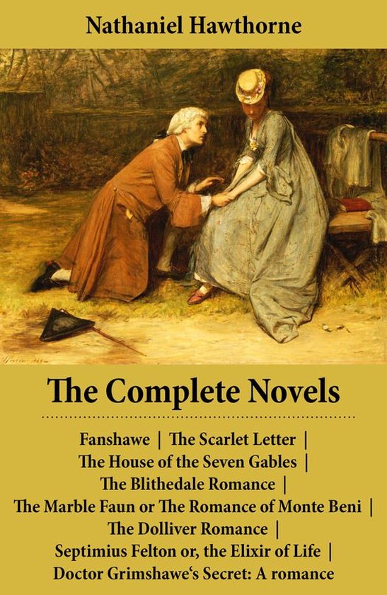 Couverture du livre 'The Complete Novels' de Nathaniel Hawthorne, montrant une peinture d'un homme agenouillé devant une femme.