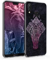 kwmobile telefoonhoesje geschikt voor Huawei P20 Lite - Hoesje voor smartphone in roze / antraciet - Olifantentekening design