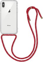 kwmobile telefoonhoesje compatibel met Apple iPhone X - Hoesje met koord - Back cover in transparant / neon rood / zilver