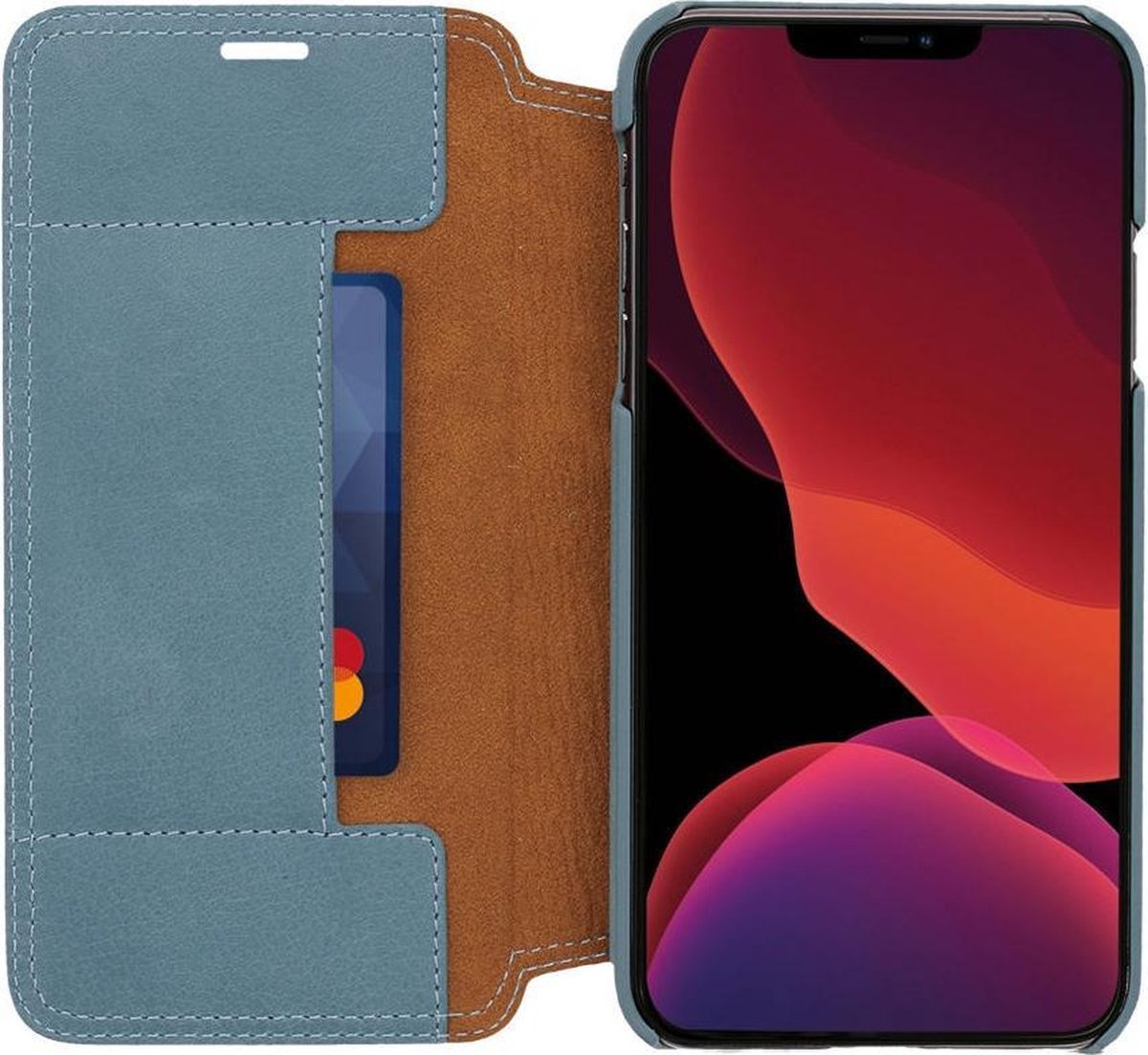 Minim Apple iPhone 12 Pro Max Hoesje Echt Leer Book Case Blauw