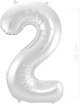 Ballon Cijfer 2 Jaar Zilver 36Cm Verjaardag Feestversiering Met Rietje