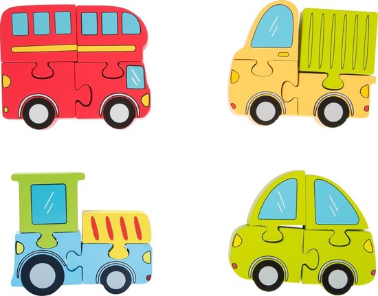 Houten puzzel met auto's - 4 Puzzels - Kinderpuzzel vanaf 2 jaar | bol.com