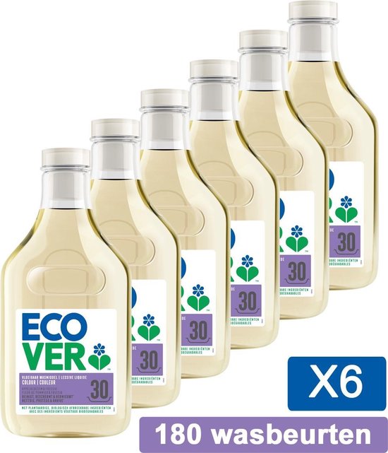 Ecover - Vloeibaar Wasmiddel Color - Appelbloesem & Freesia - Voordeelverpakking 6 x 1,5 l - 180 wasbeurten