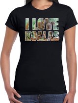 Tekst shirt I love koalas met dieren foto van een koala zwart voor dames - cadeau t-shirt koalaberen liefhebber XL