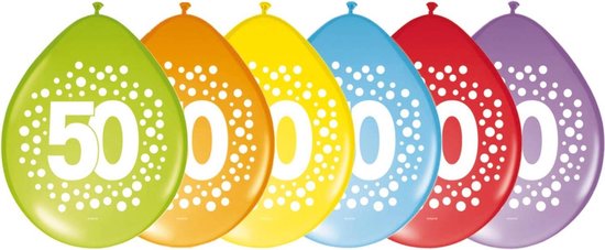 16x stuks verjaardag leeftijd party ballonnen in 50 jaar thema - Opgeblazen 29 cm - Feestartikelen/versieringen