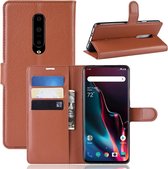 Litchi Texture horizontale flip lederen case voor OnePlus 7 Pro, met portemonnee en houder en kaartsleuven (bruin)