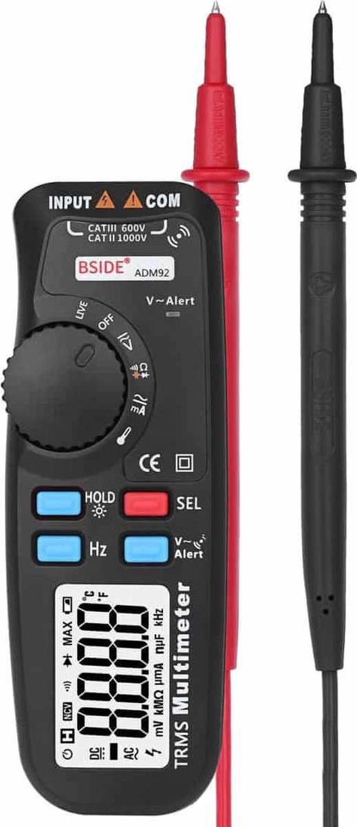 BSIDE ADM92 Handheld True RMS Digitale Multimeter Auto Range 6000 Telt TRMS Tester met Live Wire Check Temp NCV Hz ohm Diode - Merkloos