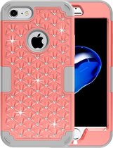 Voor iPhone 8 & 7 3 in 1 Diamond Encrusted PC + siliconen combinatiehoes (oranje + grijs)