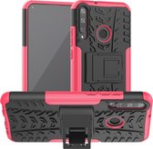 Voor Huawei Y7P Tire Texture Shockproof TPU + PC beschermhoes met houder (Rose Red)