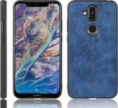 Voor Nokia 8.1 / Nokia X7 schokbestendig naaien koe patroon huid PC + PU + TPU Case (blauw)