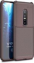 Let op type!! Voor vivo V17 Pro Carbon Fiber textuur schokbestendig TPU case (bruin)