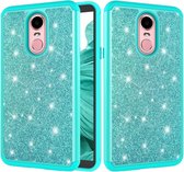 Glitter poeder contrast huid schokbestendig siliconen + pc beschermhoes voor lg stylo 4 / q stylus (groen)