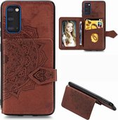 Voor Galaxy S20 Mandala reliÃ«f magnetisch doek PU + TPU + PC Case met houder & kaartsleuven & portemonnee & fotolijst & riem (bruin)