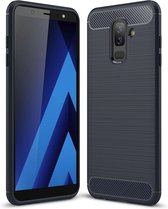 Brushed Texture Carbon Fibre Shockproof TPU Case voor Galaxy A6 + (2018) (Navy Blue)