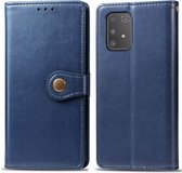 Voor Galaxy S10 Lite / A91 / M80s retro effen kleur lederen gesp bescherming voor mobiele telefoon lederen tas met fotolijst en kaartsleuf en portemonnee en beugelfunctie (blauw)