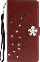 Voor Huawei Nova 6 Plum Blossom Pattern Diamond Encrusted Leather Case met houder & kaartsleuven & portemonnee (bruin)