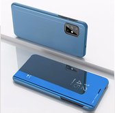 Voor Galaxy A51 vergulde spiegel horizontale flip lederen hoes met standaard mobiele telefoon holster (blauw)