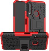 Voor Huawei Y9 Prime Tire Texture Shockproof TPU + PC beschermhoes met houder (rood)