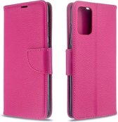 Voor Galaxy S20 + Litchi Texture Pure Color Horizontale Flip PU lederen tas met houder & kaartsleuven & portemonnee & Lanyard (rose rood)
