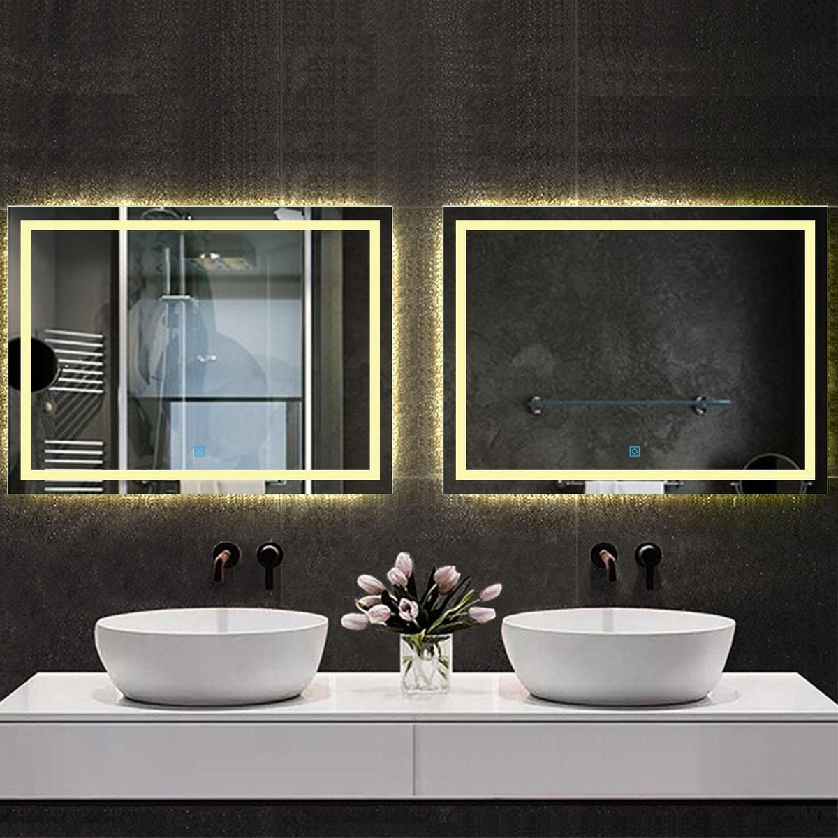 Miroir de salle de bain rectangulaire à LED 100x60 cm, bandes lumineuses  étroites... | bol.com