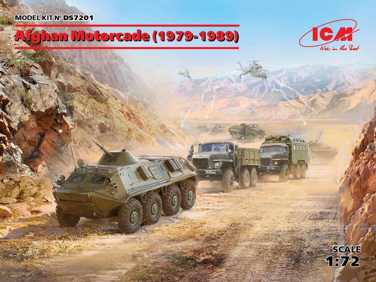 ICM Modelbouwpakket Militaire voertuigen - DS7201 Afghan Motorcade (1979-1989) (URAL-375D, URAL-375A, ATZ-5-375, BTR-60PB) Plastic - 1:72 - Modelbouw