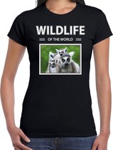 Dieren foto t-shirt Ringstaart maki - zwart - dames - wildlife of the world - cadeau shirt Ringstaart makis liefhebber XS