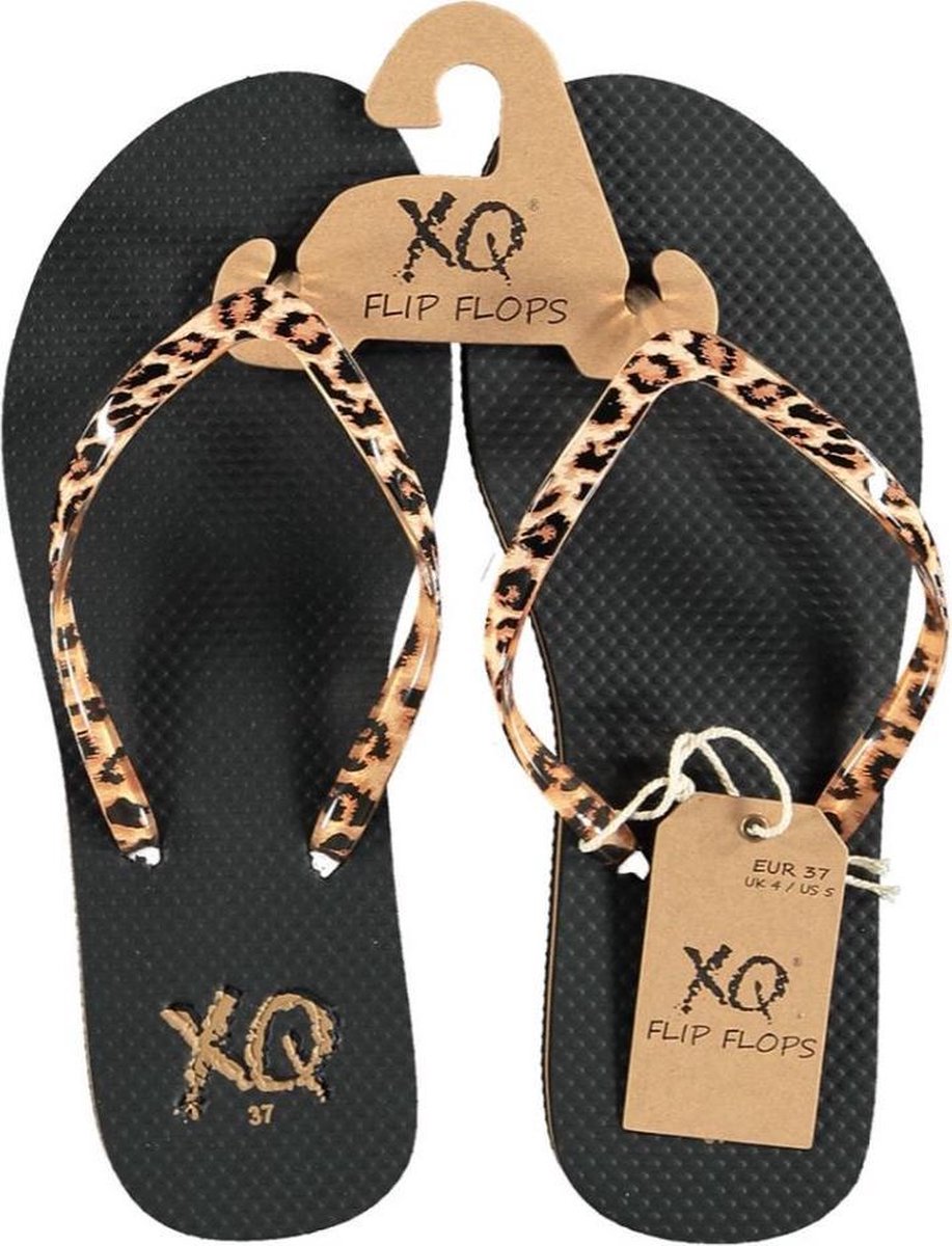 XQ Footwear Teenslippers Leopard Dames Polyester Zwart