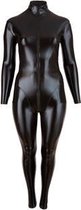 Plus Size Wetlook Catsuit Met Lange Rits - Dames Lingerie - XXXXL - Catsuits - Zwart - Discreet verpakt en bezorgd