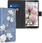 kwmobile telefoonhoesje voor HTC Desire 12s - Hoesje met pasjeshouder in taupe / wit / blauwgrijs - Magnolia design
