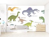 Professioneel Fotobehang Dinosaurussen met naam - wit - Sticky Decoration - fotobehang - decoratie - woonaccessoires - inclusief gratis hobbymesje - 325 cm breed x 220 cm hoog - in 7 verschil