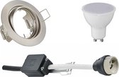 LED Spot Set - Torna - GU10 Fitting - Inbouw Rond - Mat Nikkel - 6W - Warm Wit 3000K - Kantelbaar Ø83mm