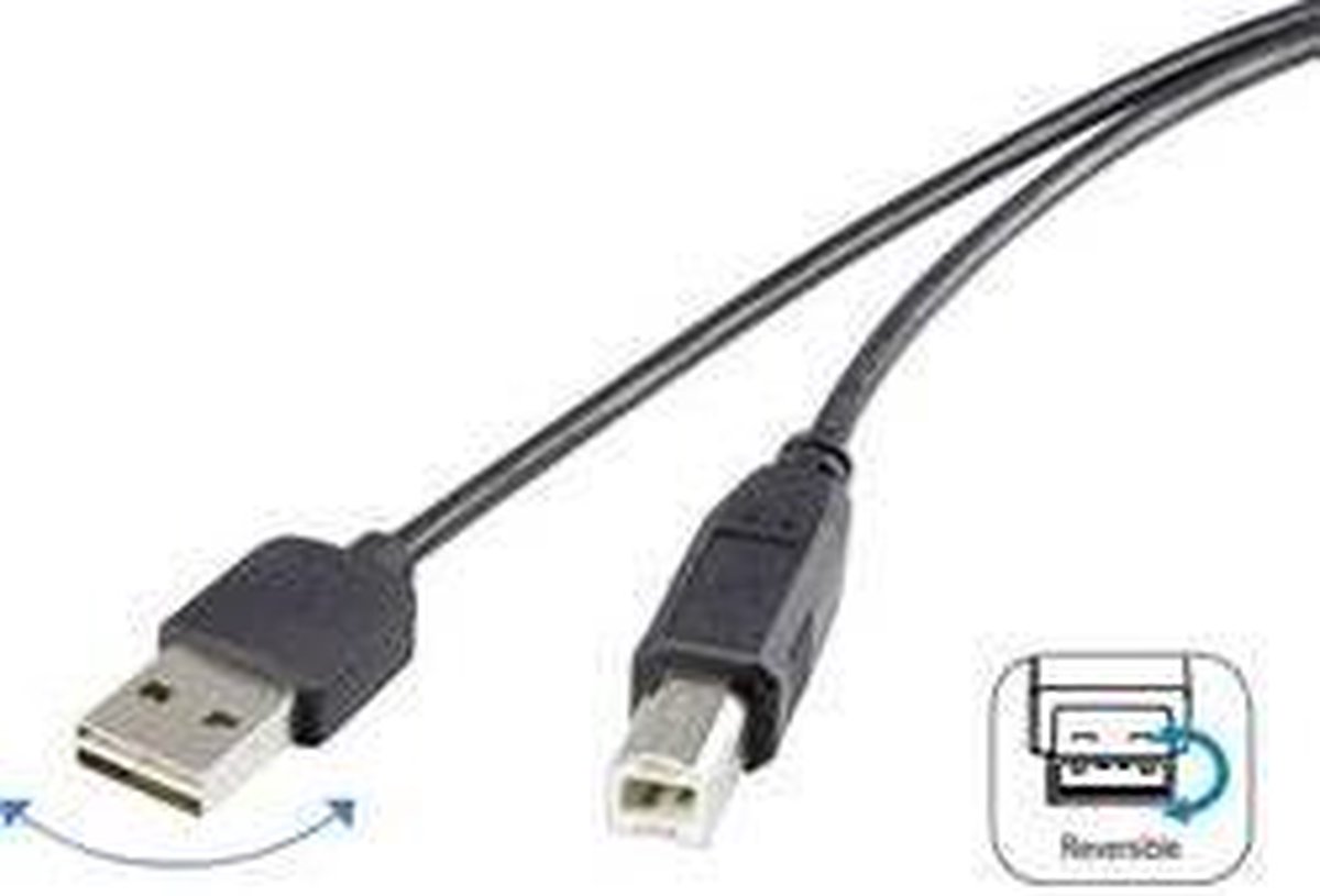 Image of Renkforce RF-4078644 USB-kabel USB 2.0 USB-A stekker, USB-B stekker 1.80 m Zwart Stekker past op beide manieren, Vergul